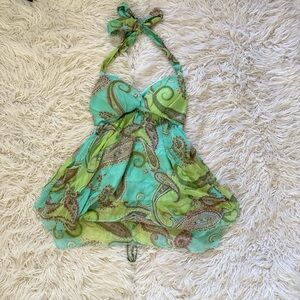 Jordache Green Paisley Halter Top